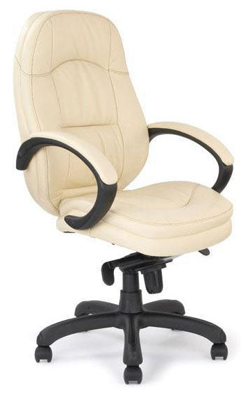 Luxurious Leather Faced Executive Armchair with Padded, Upholstered Armpads and Pronounced Lumbar Support - Black