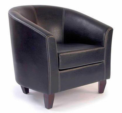 High Back Tub Style Armchair Upholstered in a durable Leather Effect Finish - Brown