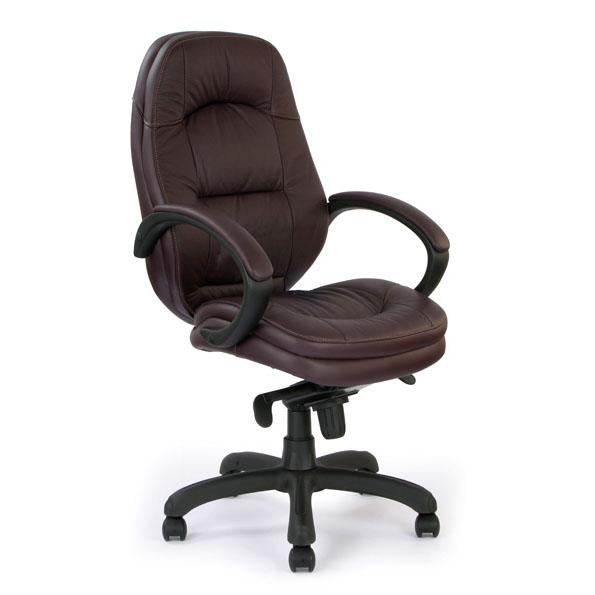 Luxurious Leather Faced Executive Armchair with Padded, Upholstered Armpads and Pronounced Lumbar Support - Black