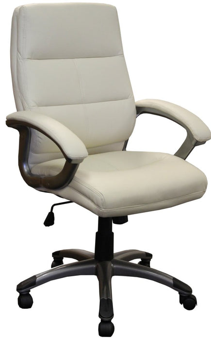 High Back Leather Effect Executive Armchair with Silver Detailed Black Nylon Base - Cream
