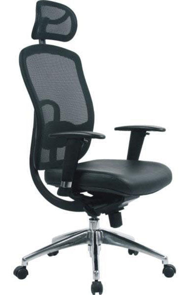 High Back Mesh Executive Armchair with Adjustable Headrest And Chrome Base - Black