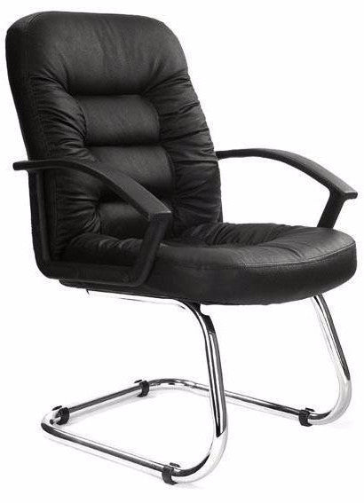 High Back Leather Faced Executive Visitor Armchair with Ruched Panel Detailing and Chrome Cantilever Base - Black