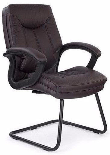 Stylish High Back Leather Faced Visitor Armchair with Upholstered Armrests and Pronounced Lumbar Support - Black