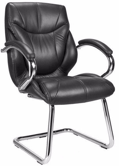 High Back Luxurious Leather Faced Executive Visitor Armchair with Integral headrest and Chrome Base - Tan
