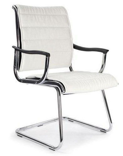 Cantilever Chrome Framed Leather Effect Designer visitor Chair - White