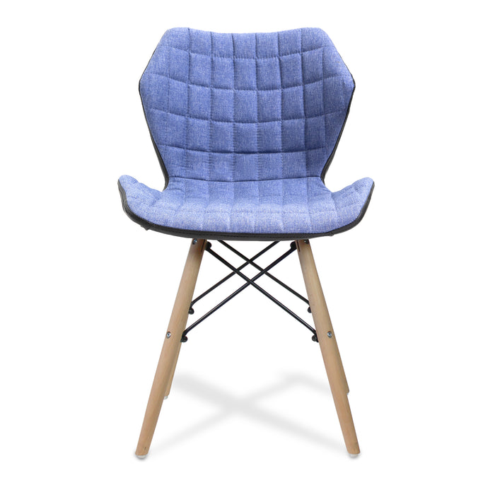 Stylish Lightweight Fabric Chair with Solid Beech Legs and Contemporary Panel Stitching - Denim