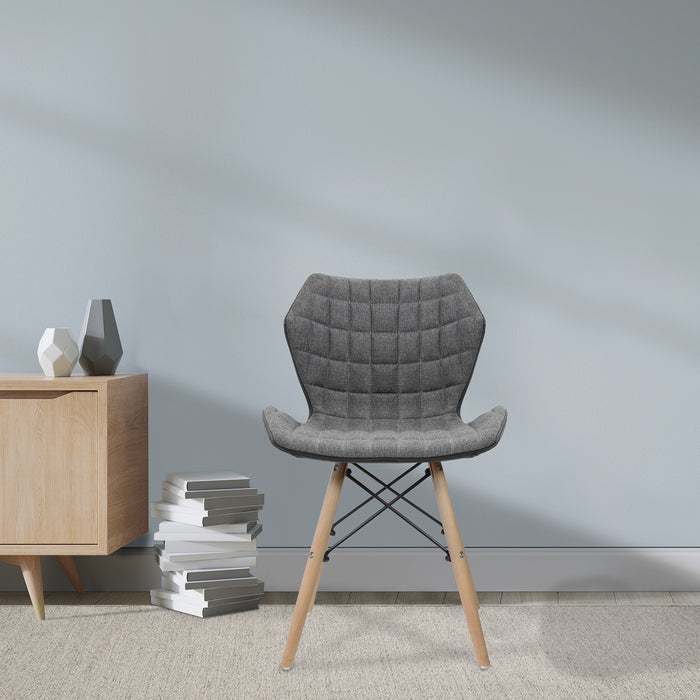 Stylish Lightweight Fabric Chair with Solid Beech Legs and Contemporary Panel Stitching - Grey