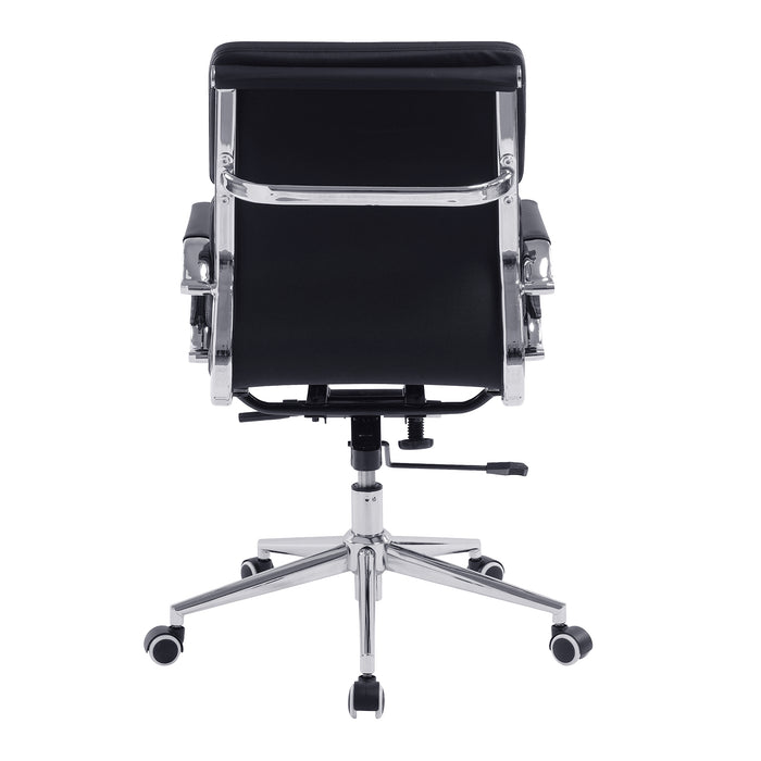 Contemporary Medium Back Bonded Leather Executive Armchair with Chrome Base - Black