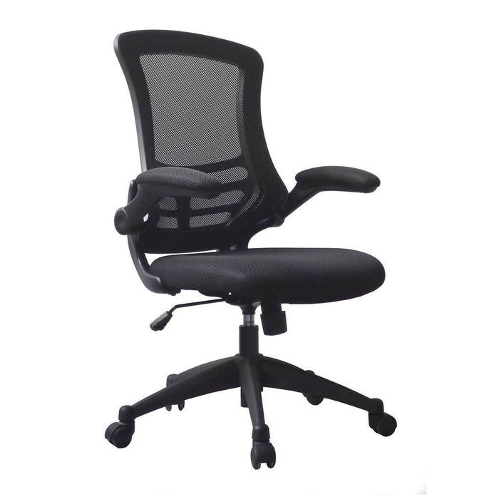 Designer Medium Back Mesh Chair with Folding Arms - Black
