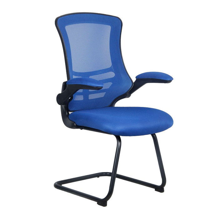 Designer Medium Back Mesh Cantilever Chair with Black Shell, Black Frame and Folding Arms - Orange