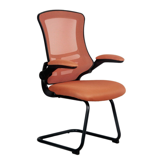 Designer Medium Back Mesh Cantilever Chair with Black Shell, Black Frame and Folding Arms - Black