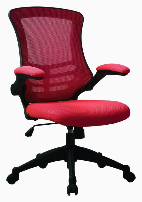 Designer Medium Back Mesh Chair with Folding Arms - Red