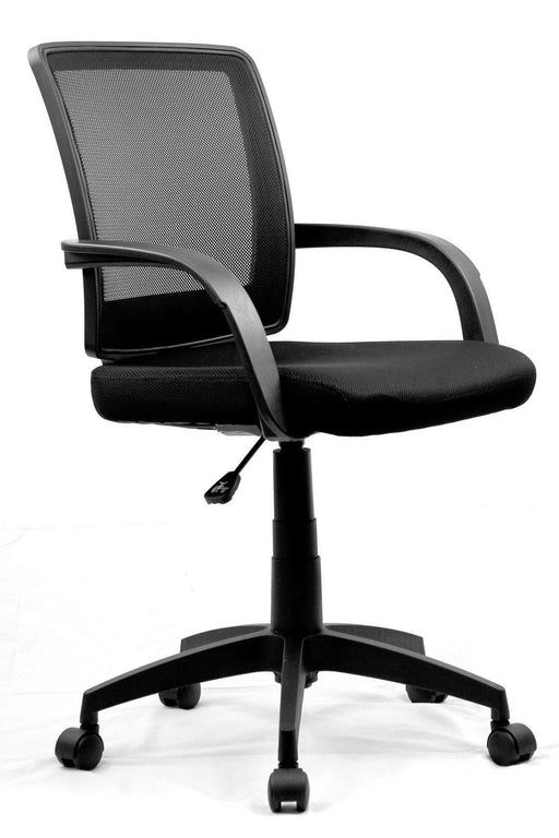 Medium Back Mesh Chair with Contoured Back and Upholstered Black Fabric Seat with Waterfall Front - Black