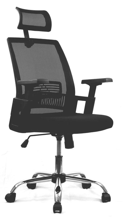 High Back Mesh Chair with Headrest and Chrome Base - Black