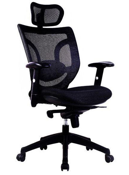 High Back Mesh Synchronous Executive Armchair with Integral Headrest - Black