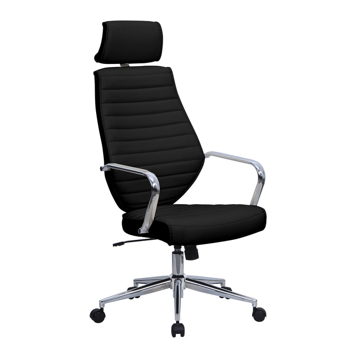High Back Leather Effect Designer Executive Chair with Headrest, Chrome Armrests and Chrome Base - Black