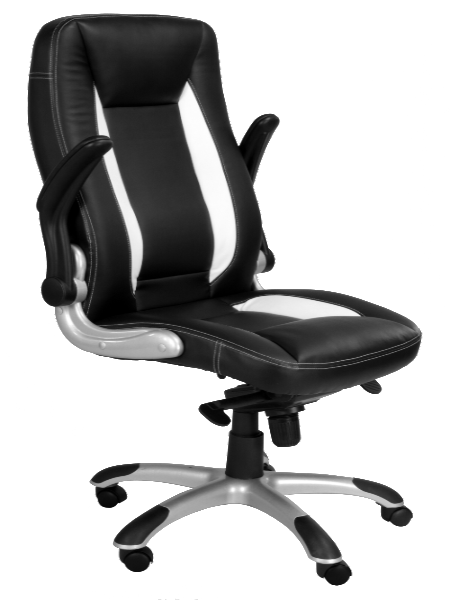 High Back Executive Chair with Folding Arms and Satin Chrome Base - Black and White