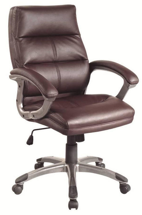 High Back Leather Effect Executive Armchair with Silver Detailed Black Nylon Base - Cherry Brown