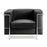Contemporary Cubed Leather Faced Single Seater Reception Chair with Stainless Steel Frame and Integrated Leg Supports - Black