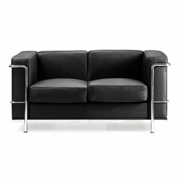 Contemporary Cubed Leather Faced Three Seater Reception Chair with Stainless Steel Frame and Integrated Leg Supports - Black