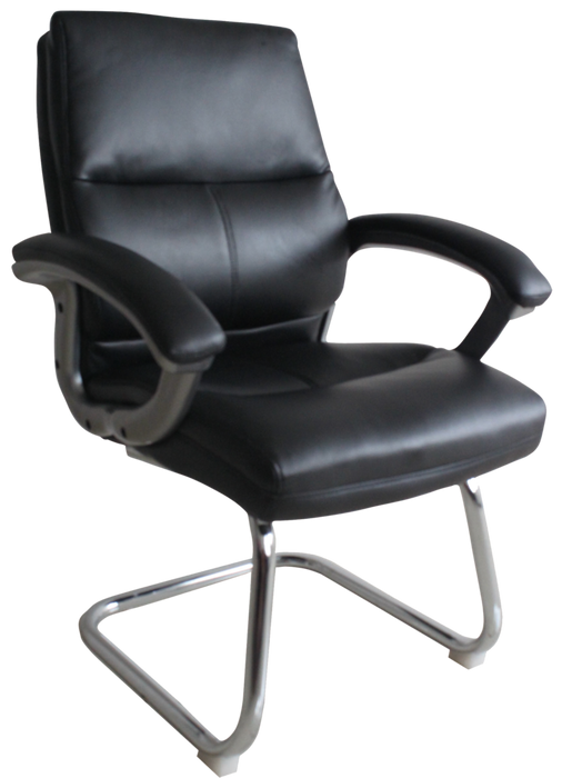 High Back Leather Effect Executive Visitor Armchair with Contoured Design Backrest and Chrome Base - Black