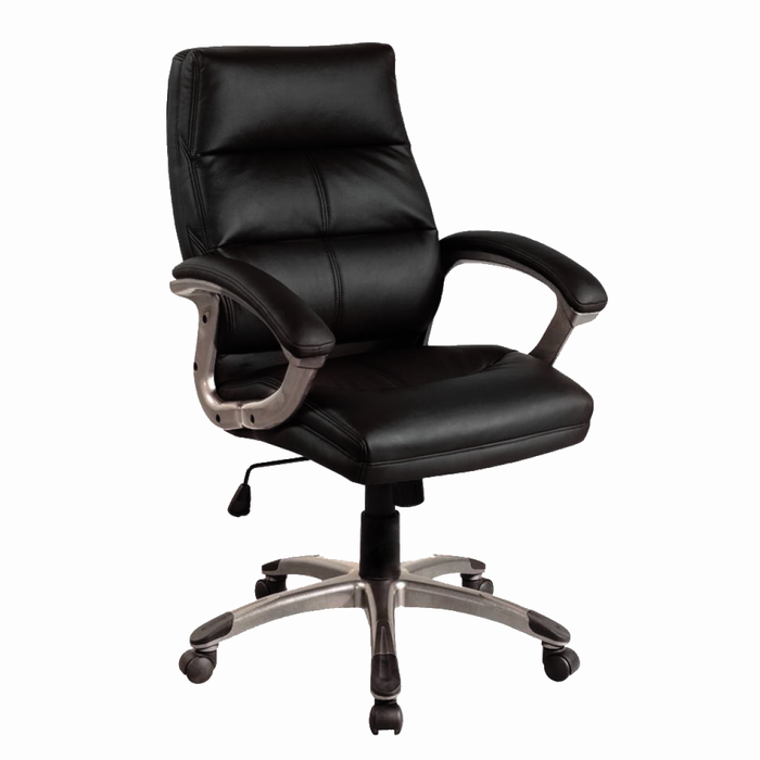 High Back Leather Effect Executive Armchair with Silver Detailed Black Nylon Base - Black