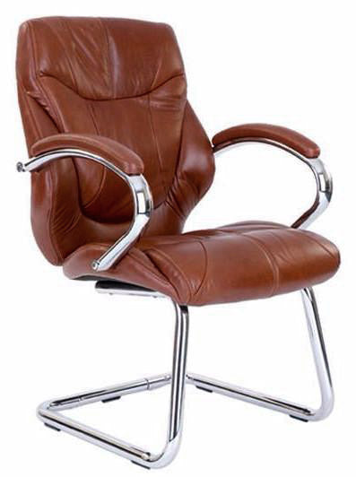 High Back Luxurious Leather Faced Executive Visitor Armchair with Integral headrest and Chrome Base - Black