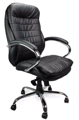 High Back Italian Leather Faced Synchronous Executive Armchair with Integral Headrest and Chrome Base - Tan