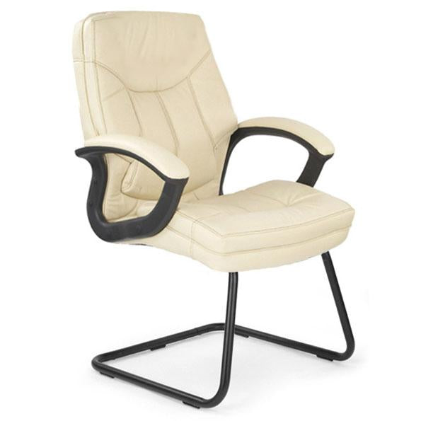 Stylish High Back Leather Faced Visitor Armchair with Upholstered Armrests and Pronounced Lumbar Support - Cream